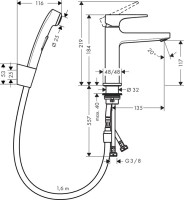 Смеситель для раковины Hansgrohe Metropol 32522000 с гигиеническим душем, с донным клапаном Push-Open