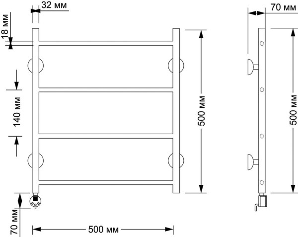 Полотенцесушитель электрический Secado Триада 1 55x55 см, подключение слева, бронза, лесенка, латунь