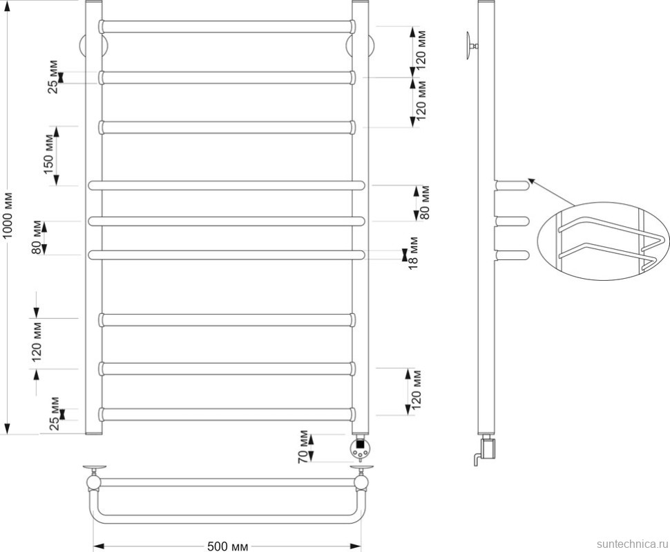 Полотенцесушитель электрический Secado Триест 4603777479138 105x55 см, подключение справа, бронза, лесенка, латунь