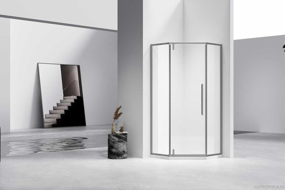 Душевой уголок Vincea Slim-N VSP-4SN100CLGM 100х100, профиль вороненая сталь, стекло прозрачное