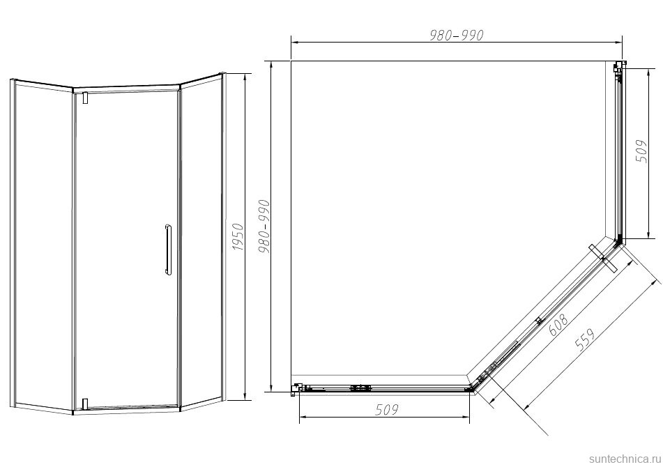Душевой уголок Vincea Slim-N VSP-4SN100CLGM 100х100, профиль вороненая сталь, стекло прозрачное