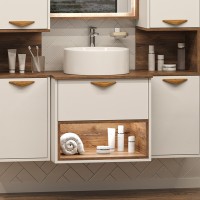 Тумба с раковиной Brevita Bergen 60 подвесная, с подсветкой, дуб галифакс олово, белый