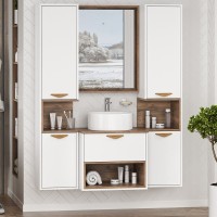 Тумба с раковиной Brevita Bergen 60 подвесная, с подсветкой, дуб галифакс олово, белый