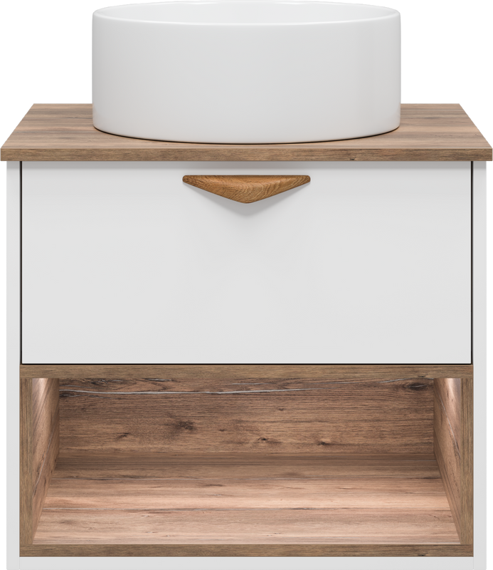 Тумба с раковиной Brevita Bergen 60 подвесная, с подсветкой, дуб галифакс олово, белый