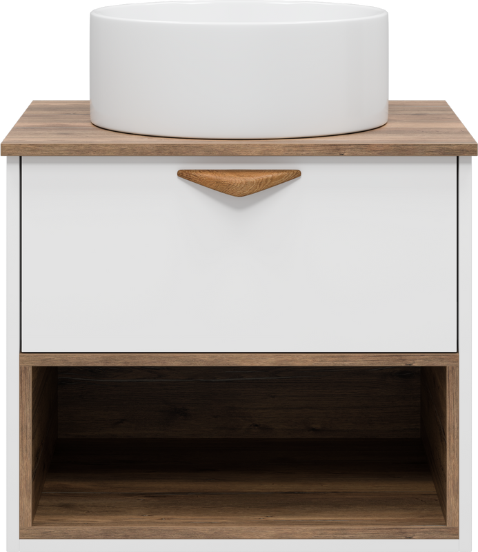 Тумба с раковиной Brevita Bergen 60 подвесная, с подсветкой, дуб галифакс олово, белый