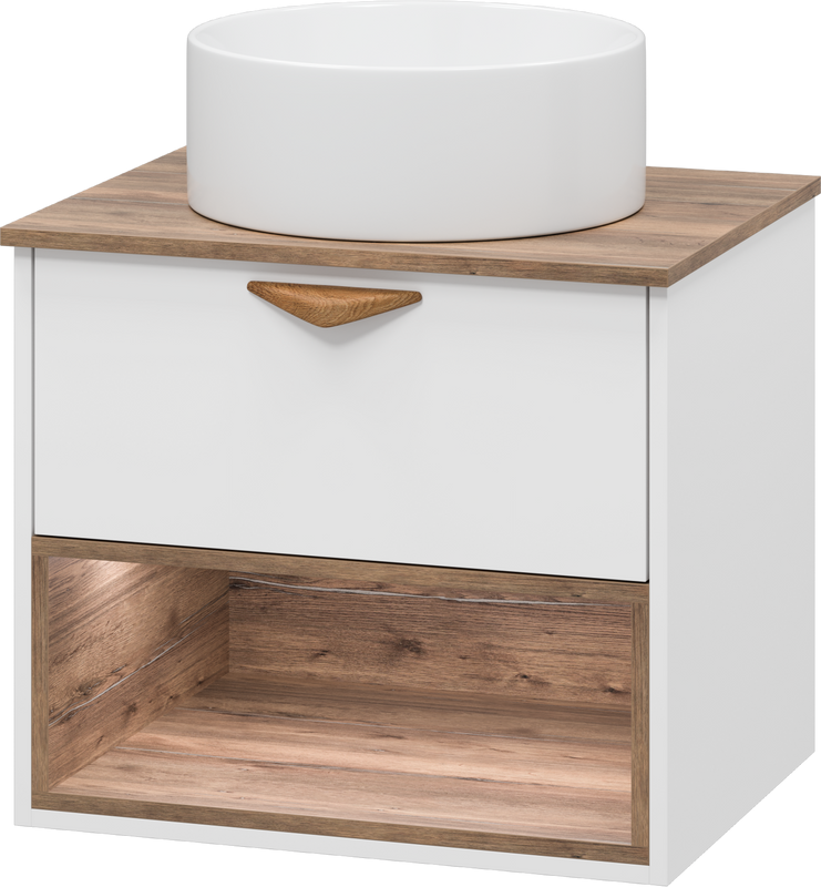 Тумба с раковиной Brevita Bergen 60 подвесная, с подсветкой, дуб галифакс олово, белый