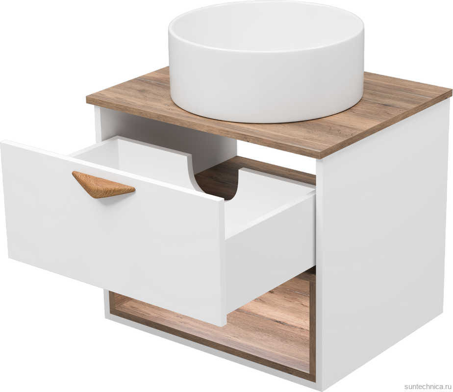 Тумба с раковиной Brevita Bergen 60 подвесная, с подсветкой, дуб галифакс олово, белый