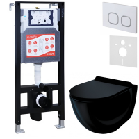 Комплект Унитаз подвесной Esbano Garcia ESUPGARCB черный глянец + Инсталляция Fram + Кнопка ESINLPS10GW