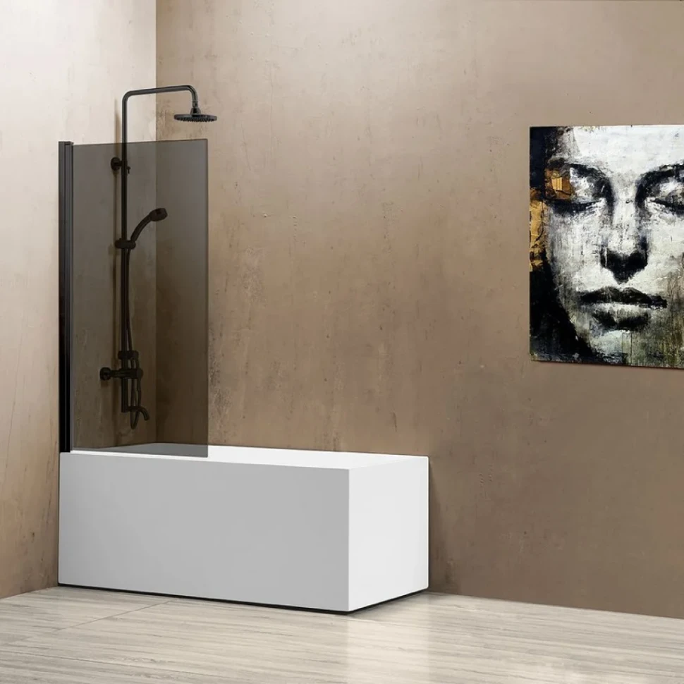 Шторка на ванну Vincea VSB-11800CGB 80 см, профиль чёрный, стекло тонированное