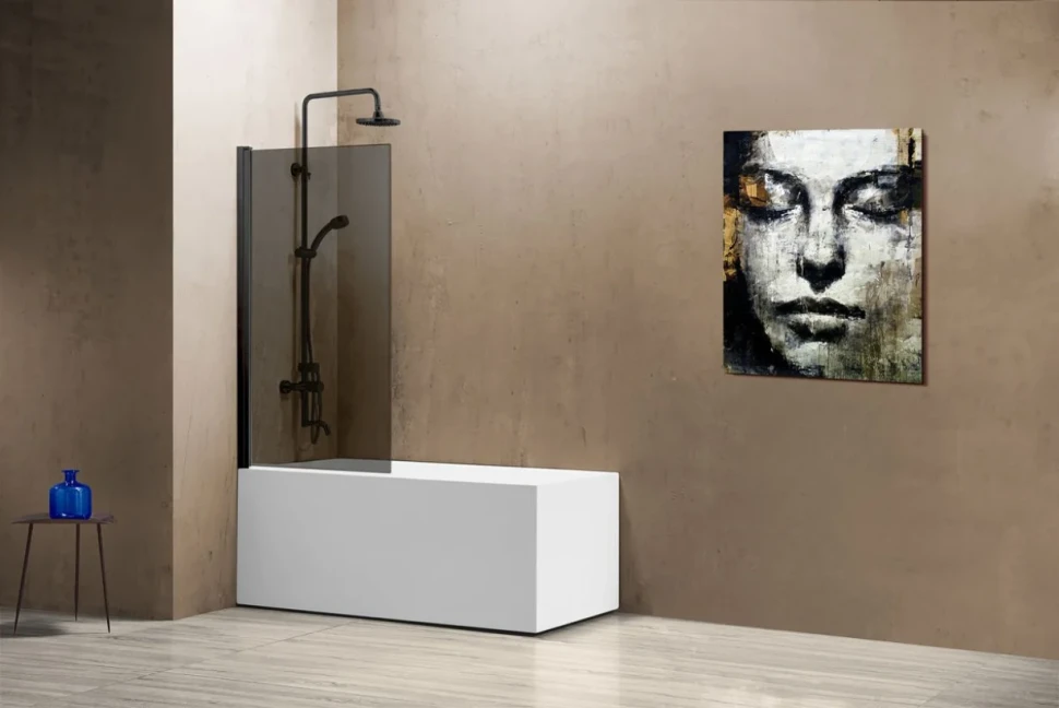 Шторка на ванну Vincea VSB-11800CGB 80 см, профиль чёрный, стекло тонированное