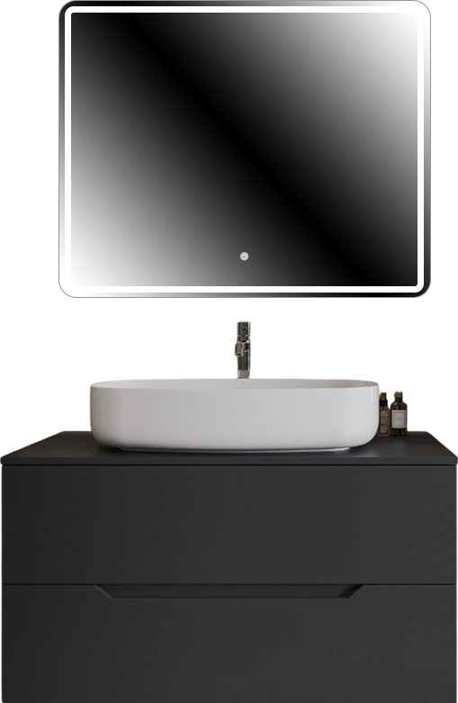 Мебель для ванной комнаты Orange Line 100 подвесная, 2 ящика, матовый графит с раковиной B07-675W