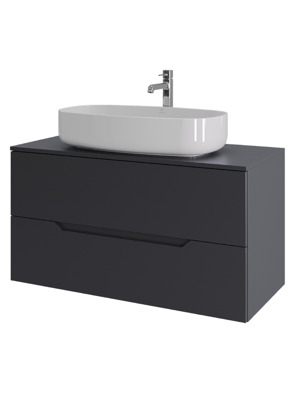Мебель для ванной комнаты Orange Line 100 подвесная, 2 ящика, матовый графит с раковиной B07-675W