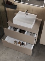 Тумба с раковиной Orange Line 80 подвесная, 2 ящика, матовый латте с раковиной B04-500W