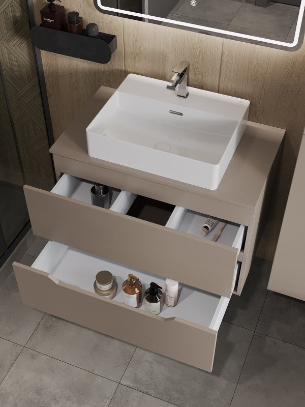 Тумба с раковиной Orange Line 80 подвесная, 2 ящика, матовый латте с раковиной B04-500W
