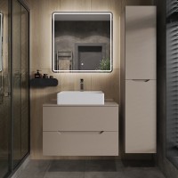 Тумба с раковиной Orange Line 80 подвесная, 2 ящика, матовый латте с раковиной B04-500W