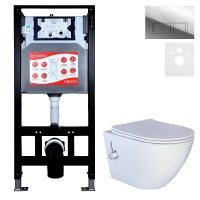 Комплект 3 в 1 Унитаз подвесной Esbano ESWBTERUWN + Инсталляция Fram + Кнопка ESINPRK12SC цвет глянцевый хром