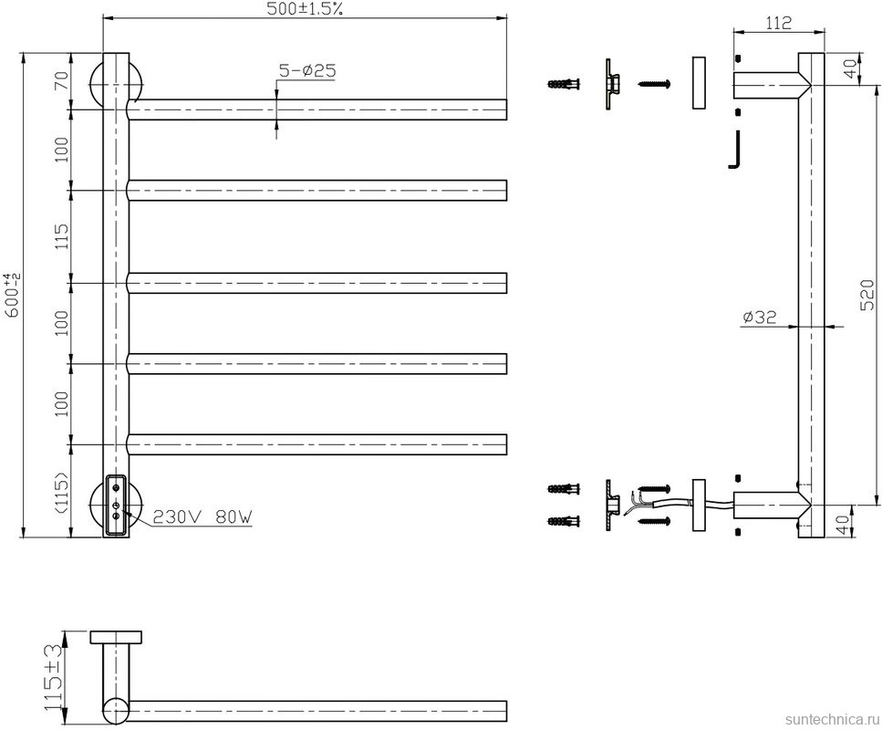Полотенцесушитель электрический Bauedge Nimb Elegant AF0022 50x60 черный матовый