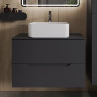 Тумба с раковиной Orange Line 80 подвесная, 2 ящика, матовый графит с раковиной B02-460W