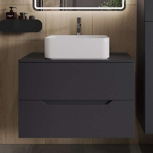 Тумба с раковиной Orange Line 80 подвесная, 2 ящика, матовый графит с раковиной B02-460W