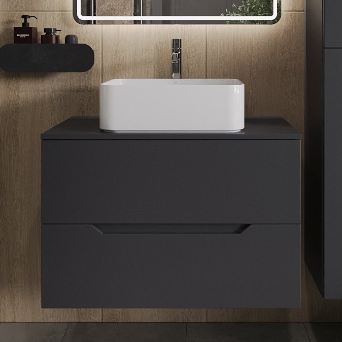 Тумба с раковиной Orange Line 80 подвесная, 2 ящика, матовый графит с раковиной B02-460W