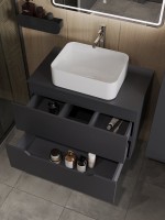 Тумба с раковиной Orange Line 80 подвесная, 2 ящика, матовый графит с раковиной B02-460W