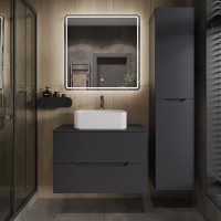 Тумба с раковиной Orange Line 80 подвесная, 2 ящика, матовый графит с раковиной B02-460W