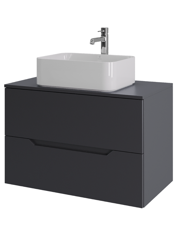 Тумба с раковиной Orange Line 80 подвесная, 2 ящика, матовый графит с раковиной B02-460W