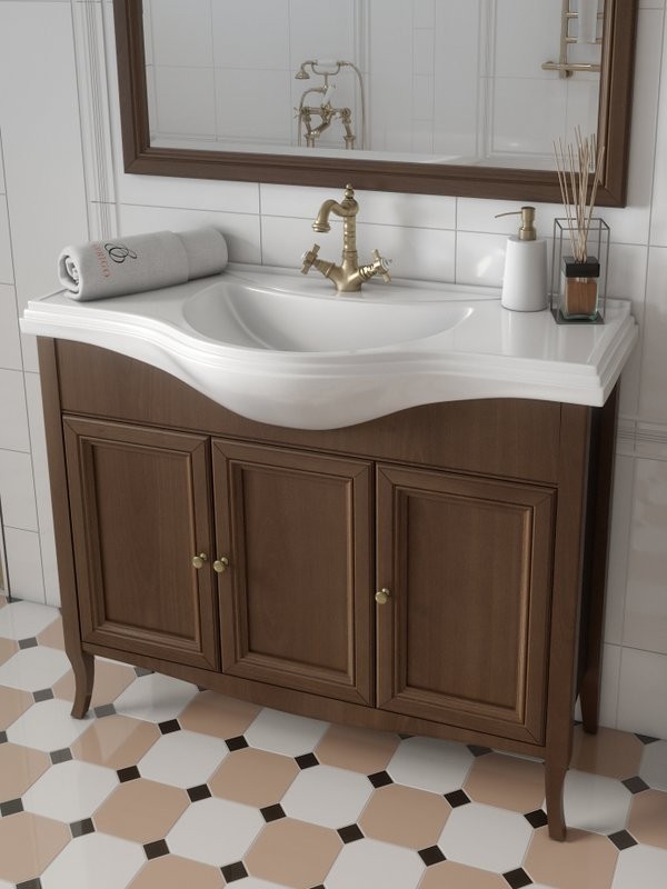 Тумба под раковину без столешницы Caprigo Лион 105 3 дверцы, орех античный