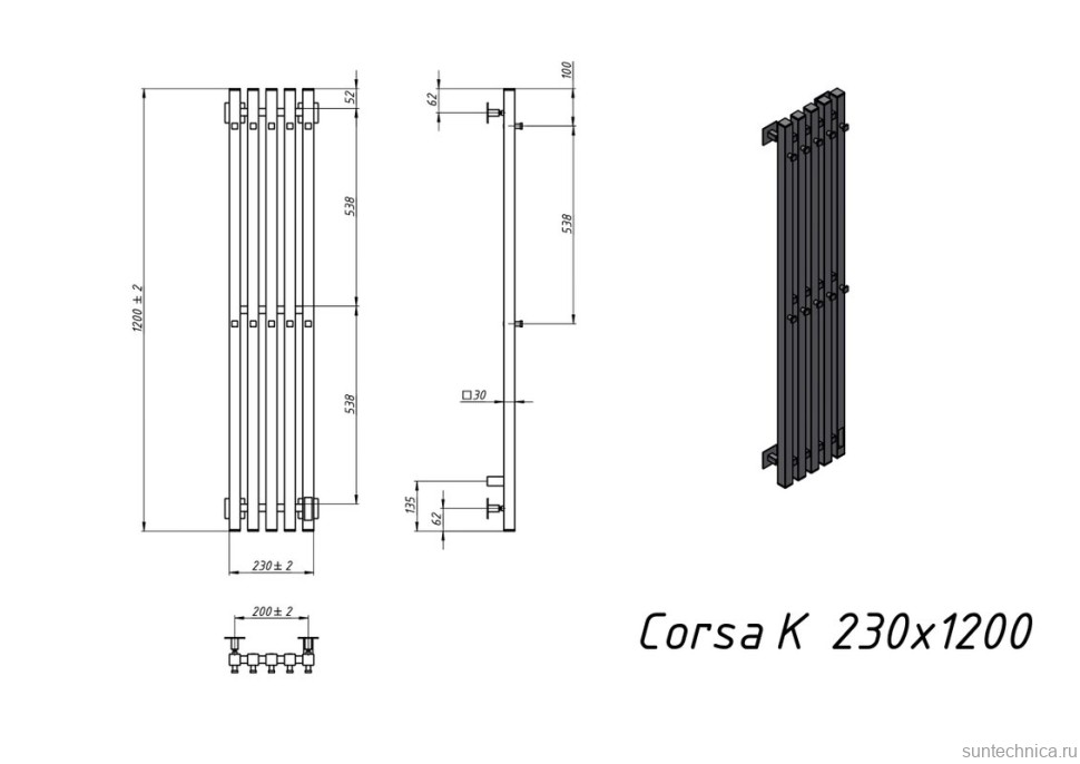 Полотенцесушитель электрический Grota Corsa K N RAL9005 EL 23х120, с крючками, матовый черный