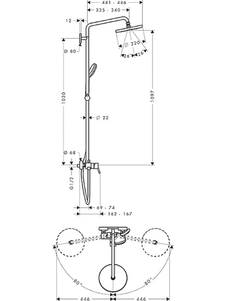 Душевая стойка Hansgrohe Croma 27222000