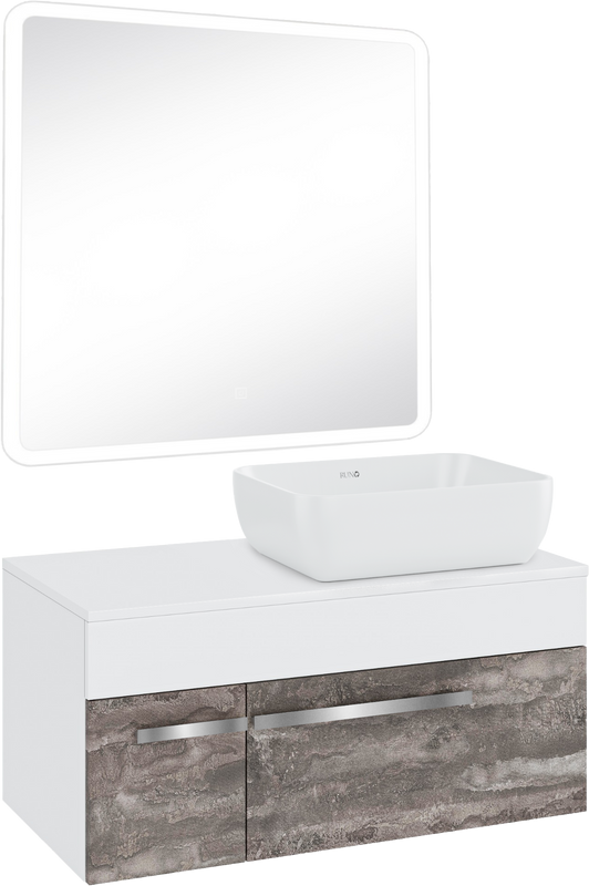 Мебель для ванной комнаты Runo Вудлайн 85 железный камень, раковина Cuatro 50