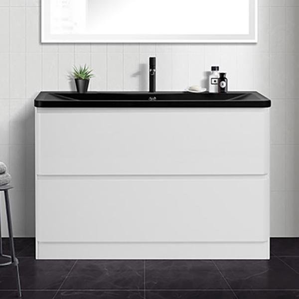 Тумба с раковиной BelBagno Albano 120 напольная, bianco lucido, черная матовая раковина