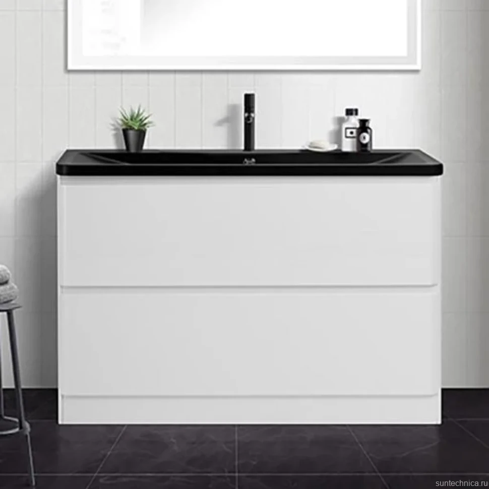 Тумба с раковиной BelBagno Albano 120 напольная, bianco lucido, черная матовая раковина