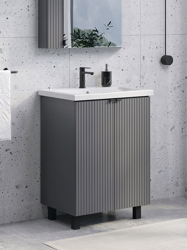 Тумба с раковиной Comforty Лима 60Н напольная, антрацит