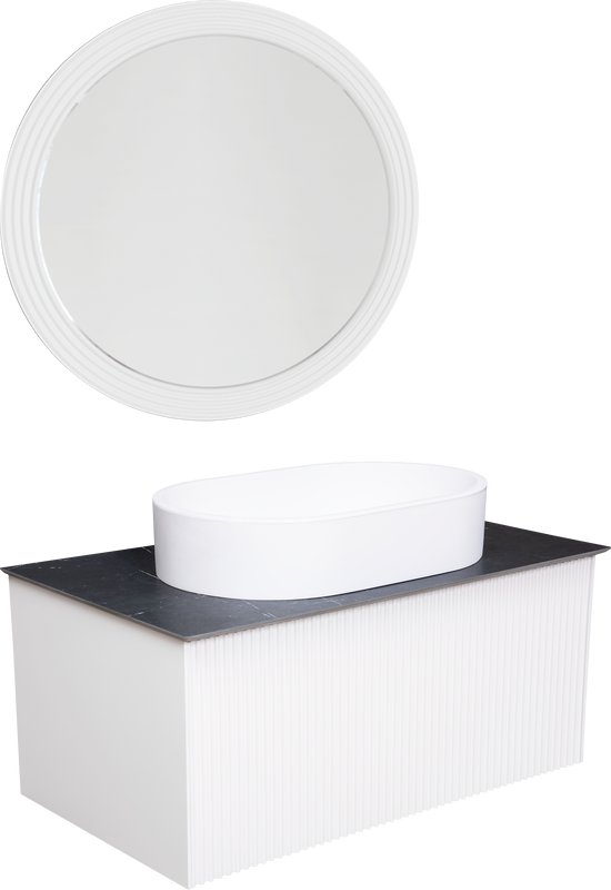 Мебель для ванной комнаты La Fenice Terra 80 белая, черная столешница, матовая раковина