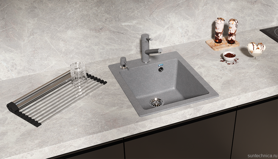 Мойка кухонная Ulgran U-404 342 графитовая + дозатор U-01 графит