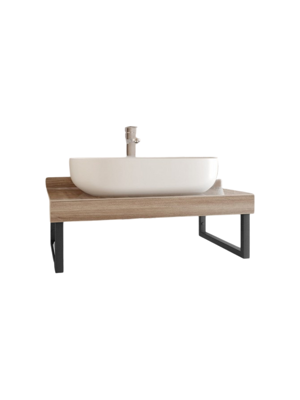 Столешница с раковиной Teymi Helmi 90 дуб кашмир, раковина Solli 61,  с черными кронштейнами