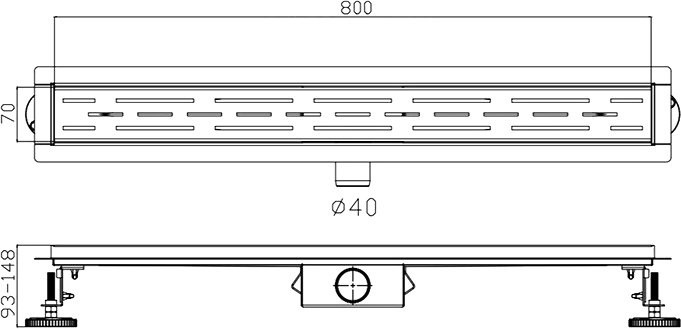 Душевой трап (лоток) Haiba HB91800-3 80 см, с решеткой и опорами, серый