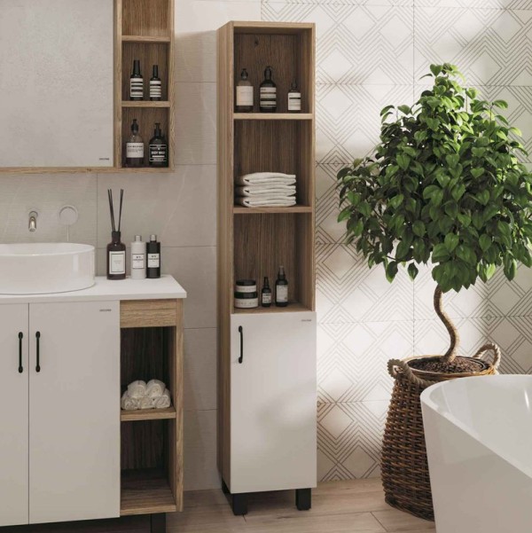 Шкаф пенал для ванной Grossman Флай 30 R, дуб сонома, белый