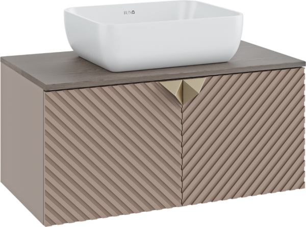 Тумба с раковиной Runo Андорра 85 кашемир серый, дуб какао, раковина Cuatro 50