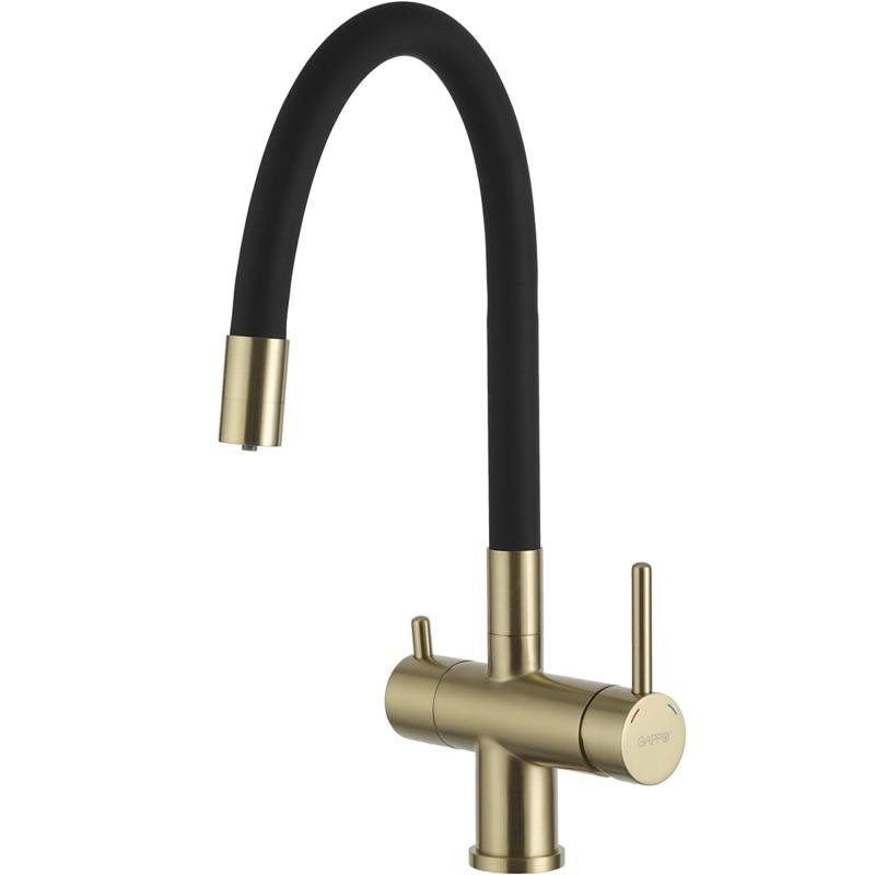 Смеситель для кухни Gappo G4398-33 с гибким изливом, золотой сатин