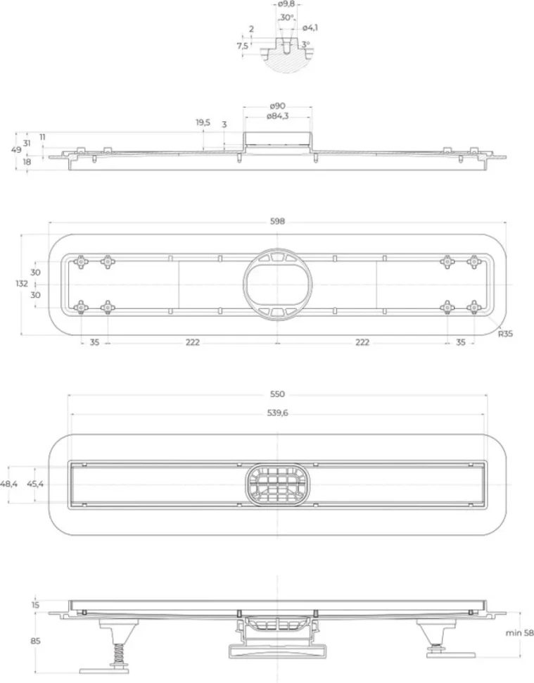 Душевой трап (лоток) BelBagno Luce BB-LD-LUCE-60-CR 55 см, хром