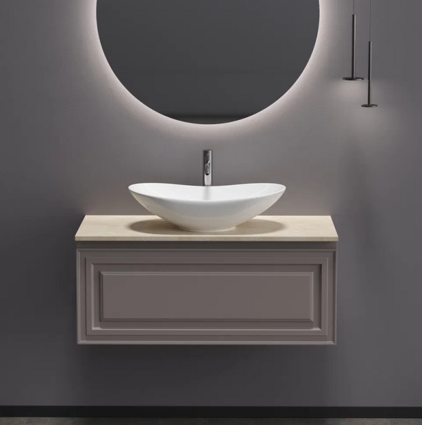 Тумба с раковиной Sancos Very 100 см, doha soft, столешница бежевая, раковина CN6015