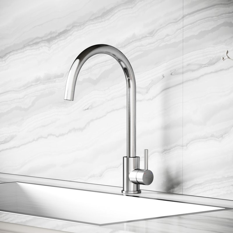 Смеситель для кухни Sancos Stainless, с поворотным R изливом, нержавеющая сталь SC12001SS