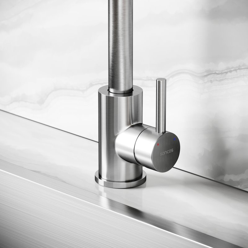 Смеситель для кухни Sancos Stainless, с поворотным R изливом, нержавеющая сталь SC12001SS