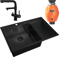 Комплект Мойка Zorg Light R 780510-L Grafit + Смеситель Sanitary SZR-3216 Grafit графит + Измельчитель Omoikiri Nagare 500
