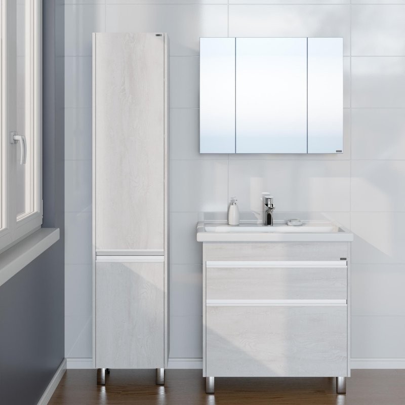 Тумба с раковиной СаНта Уран 80 напольная, 2 ящика, светлая