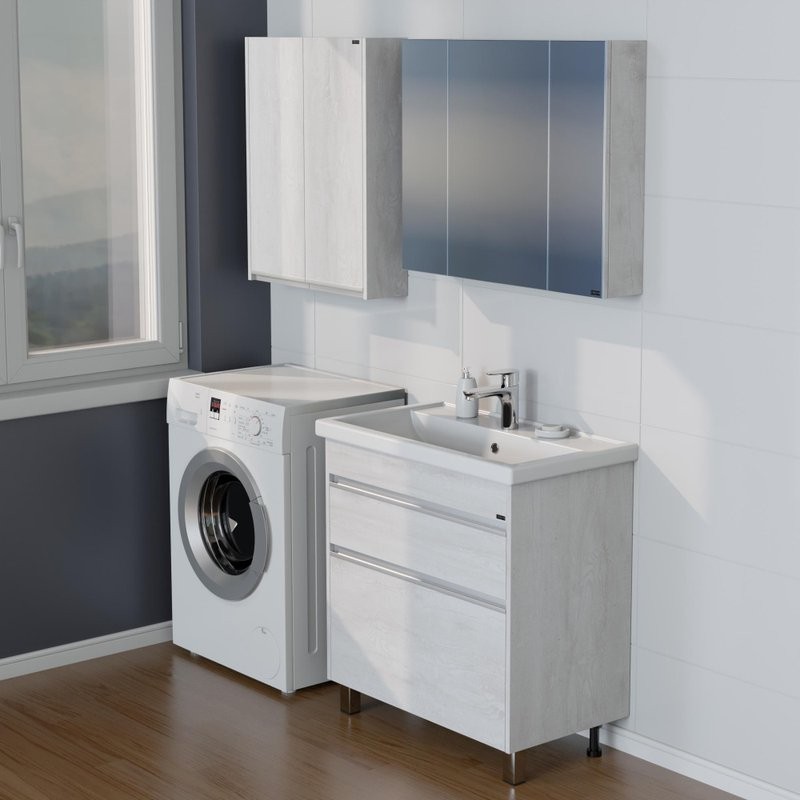 Тумба с раковиной СаНта Уран 80 напольная, 2 ящика, светлая