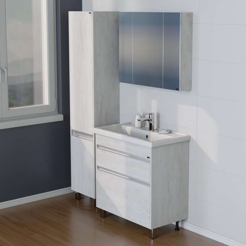 Тумба с раковиной СаНта Уран 80 напольная, 2 ящика, светлая