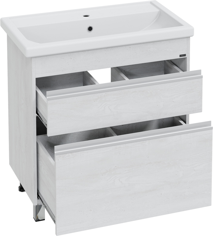 Тумба с раковиной СаНта Уран 80 напольная, 2 ящика, светлая